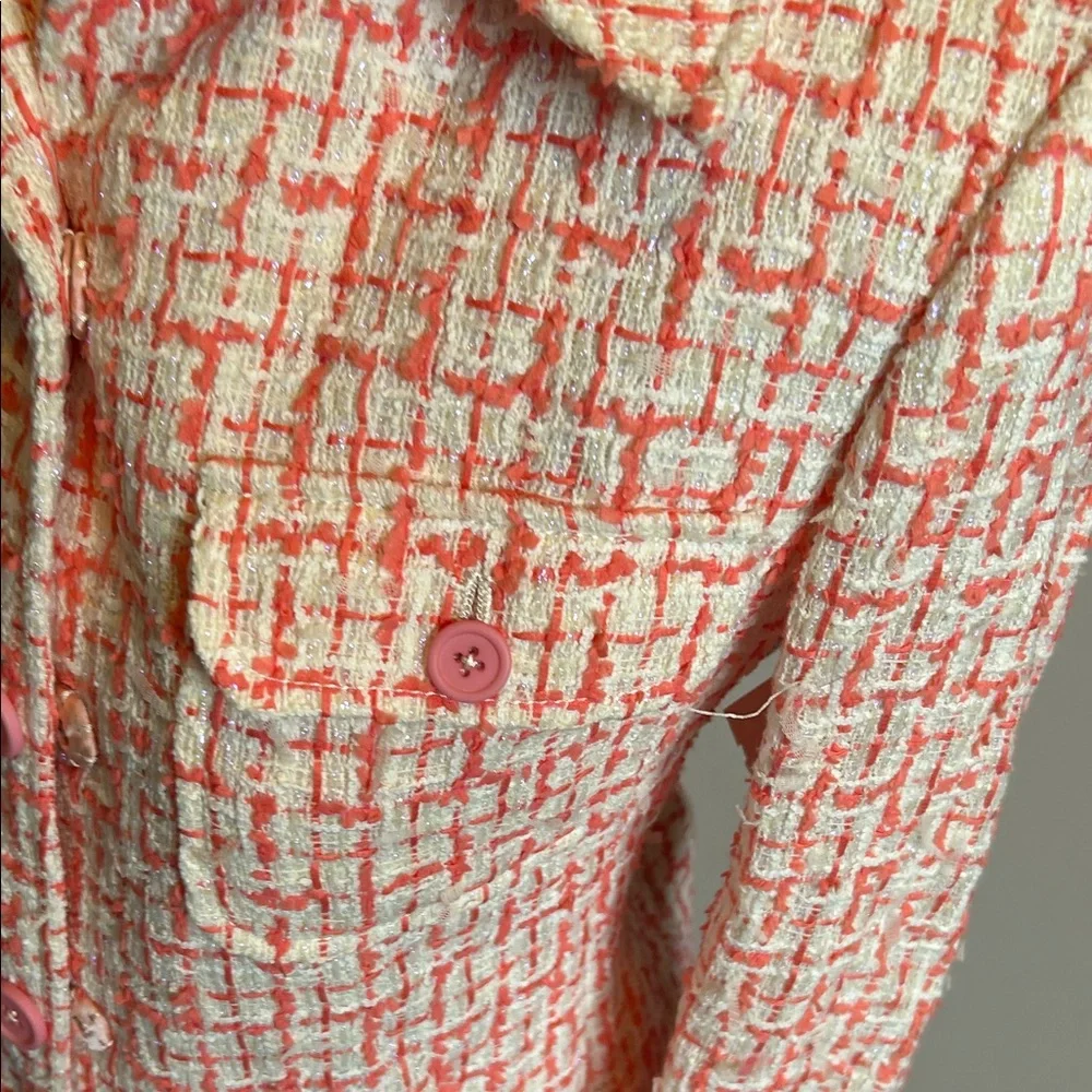 Monique Lhuillier Pink and White Tweed Trench Coat